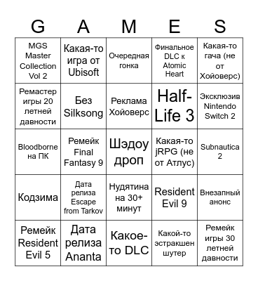 SUMMER GAME FEST 2025 Bingo Card