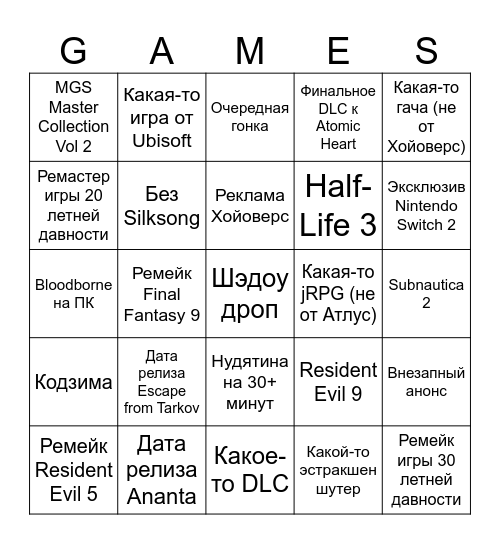SUMMER GAME FEST 2025 Bingo Card