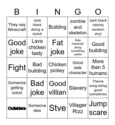 Minecraft movie Bingo Card