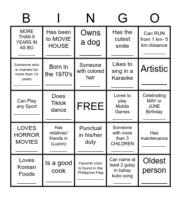 FILIPINO HUMAN BINGO Card