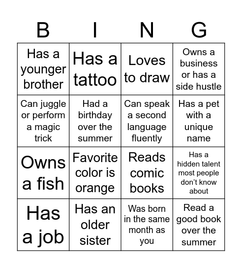 Find someone who Bingo Card
