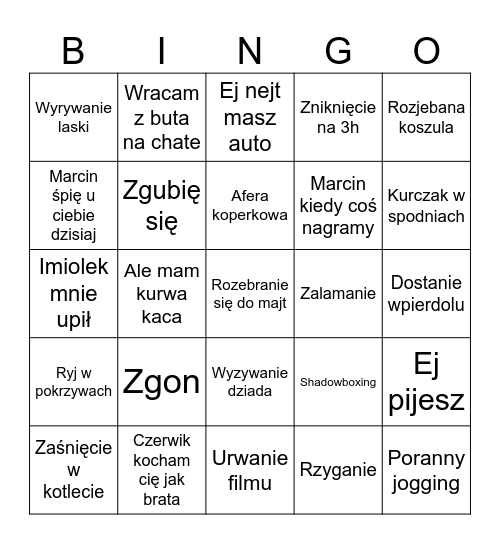 Najebany snorlax Bingo Card