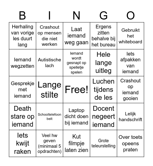 Docenten Bingo Card