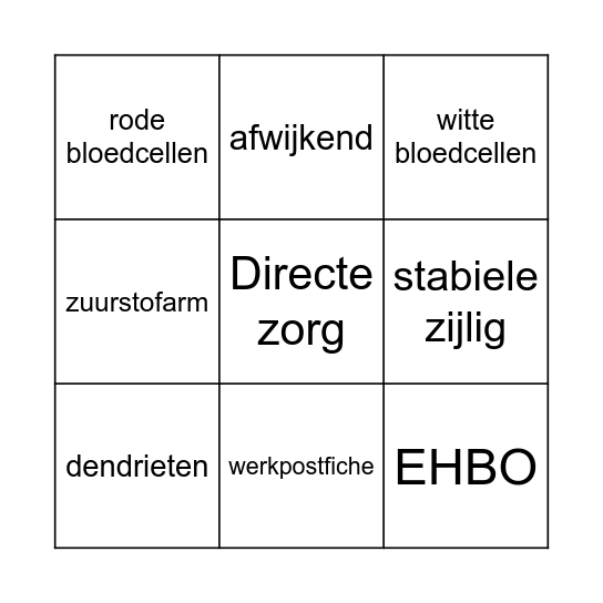 Bingo Directe Zorg Bingo Card