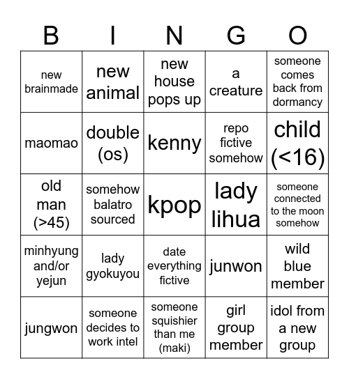 new headmate bingo Card