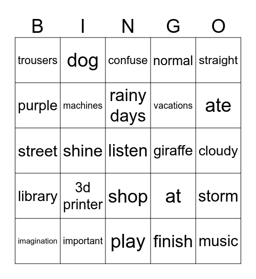 Untitled Bingo Card