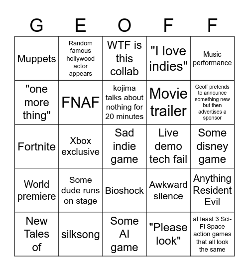 SGF GEOFF x KOJIMA BINGO Card
