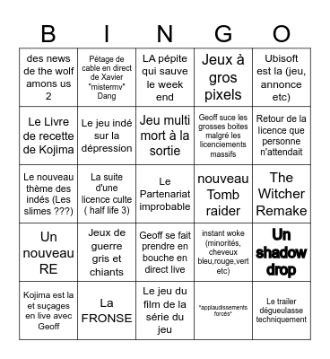 The Summer Game Fest Bingo, Edition 2024 Bingo Card