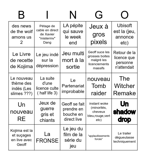 The Summer Game Fest Bingo, Edition 2024 Bingo Card