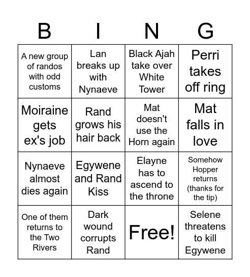 Wheel of Time S3 Bingo Card