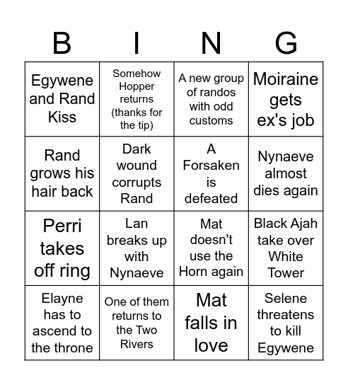 Wheel of Time S3 Bingo Card
