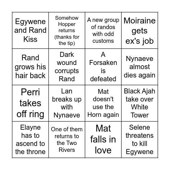 Wheel of Time S3 Bingo Card