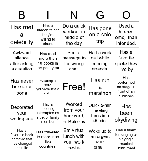 Untitled Bingo Card