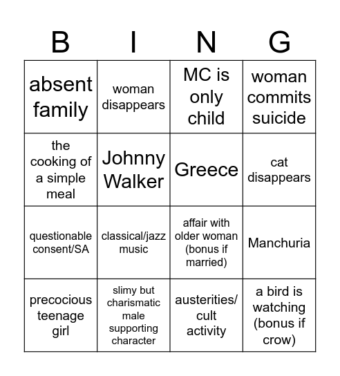 murakami bingo Card