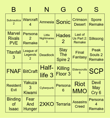 Peak Bingo Summer Game Fest 2025 Bingo Card