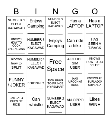 YOUTH HUMAN BINGO Card