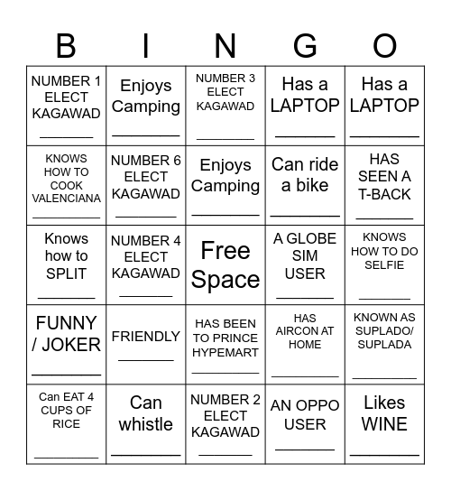 YOUTH HUMAN BINGO Card