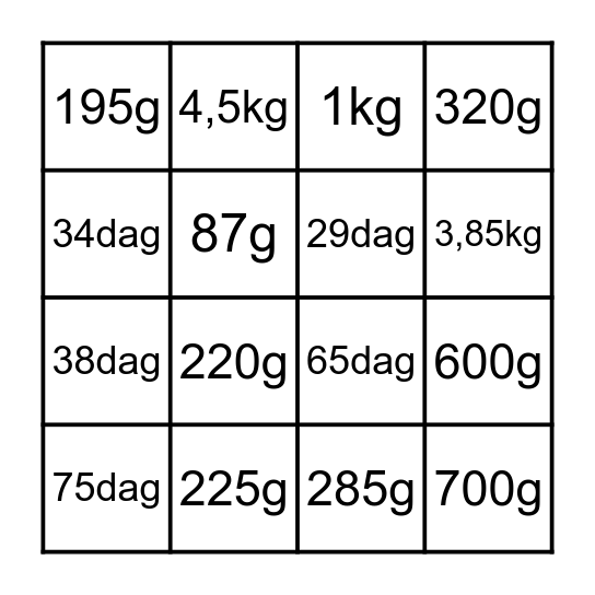 Gewichts - Bingo Card