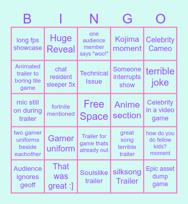 Summer Games Fest! Bingo Card