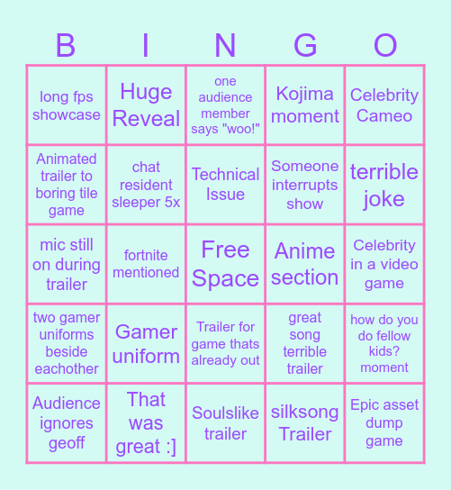 Summer Games Fest! Bingo Card