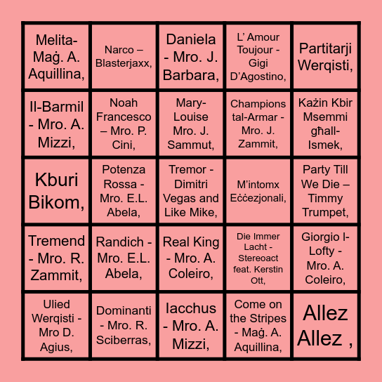 Bingo Beats - Marċi Werqisti Game 1 Bingo Card