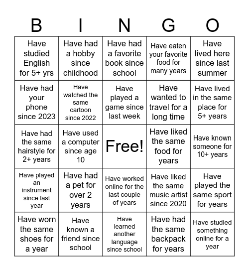 Find someone who... Bingo Card