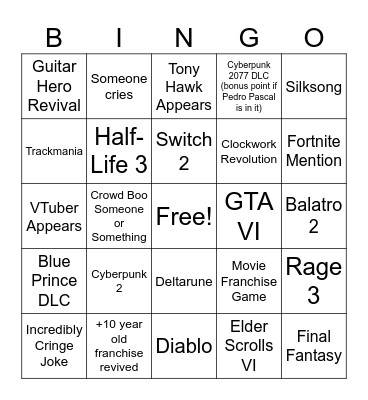 SUMMER GAMES FEST BINGO CARD (very stupid and outlandish edition) Bingo Card