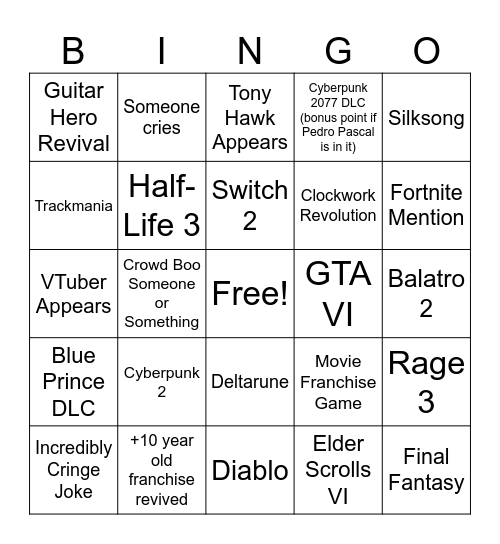 SUMMER GAMES FEST BINGO CARD (very stupid and outlandish edition) Bingo Card