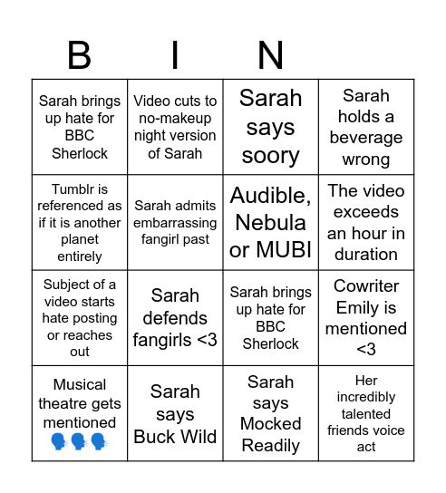 Sarah Z Bingo Card Bingo Card
