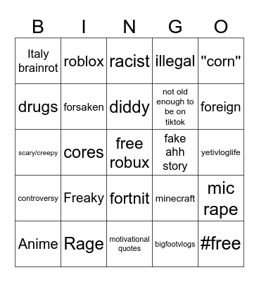Tiktok Bingo Card