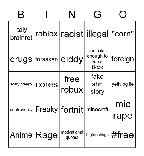 Tiktok Bingo Card