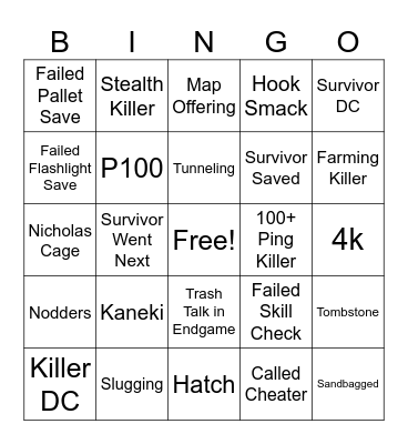 DBD Bingo Card