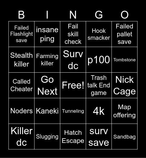 DBD Bingo Card