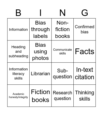 Bingo - Grade 5 Bingo Card