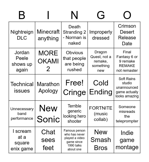 SGF Bingo Card