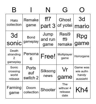 Summer game fest Bingo Card