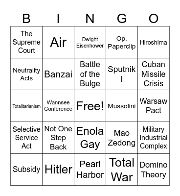 Final Exam Bingo Card