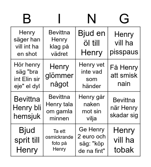 Henrys svensexa Bingo Card