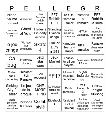 Summer Game Fest 2024 Bingo Card