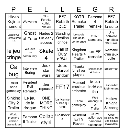 Summer Game Fest 2024 Bingo Card