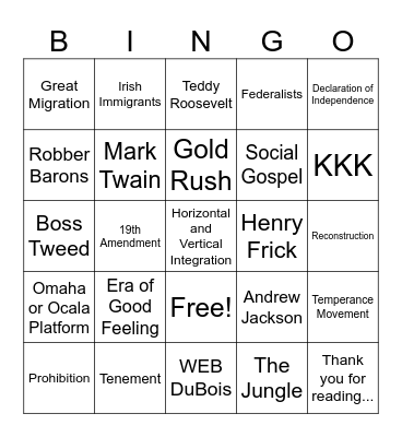 Untitled Bingo Card