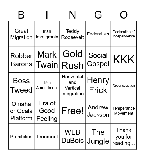 Untitled Bingo Card