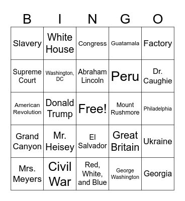 Social Studies Bingo Card