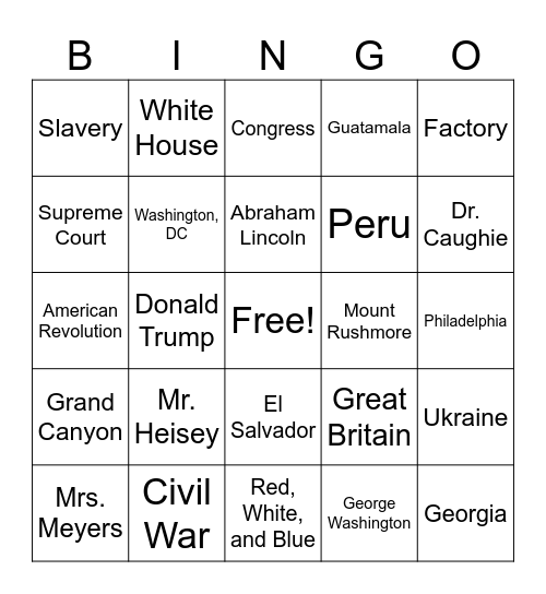 Social Studies Bingo Card