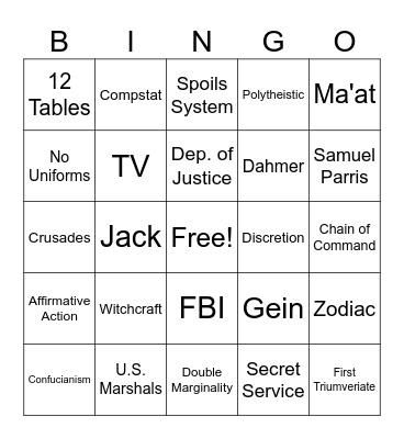 CJ Final Exam Review Bingo Card