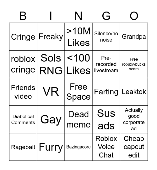 Tiktok Bingo Card