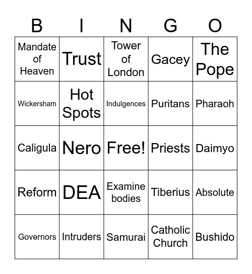 CJ Final Exam Review Bingo Card