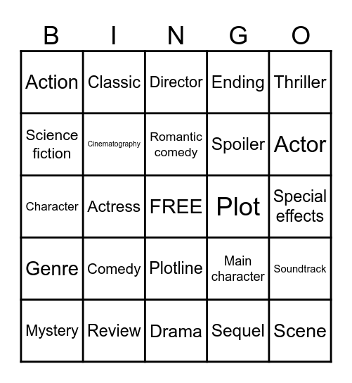 Movie Bingo Card