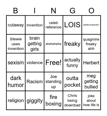 Family Guy Bingo Card