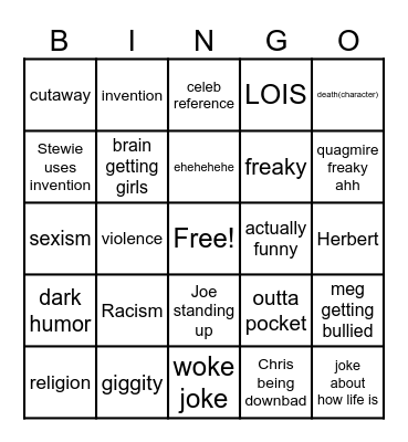 Family Guy Bingo Card